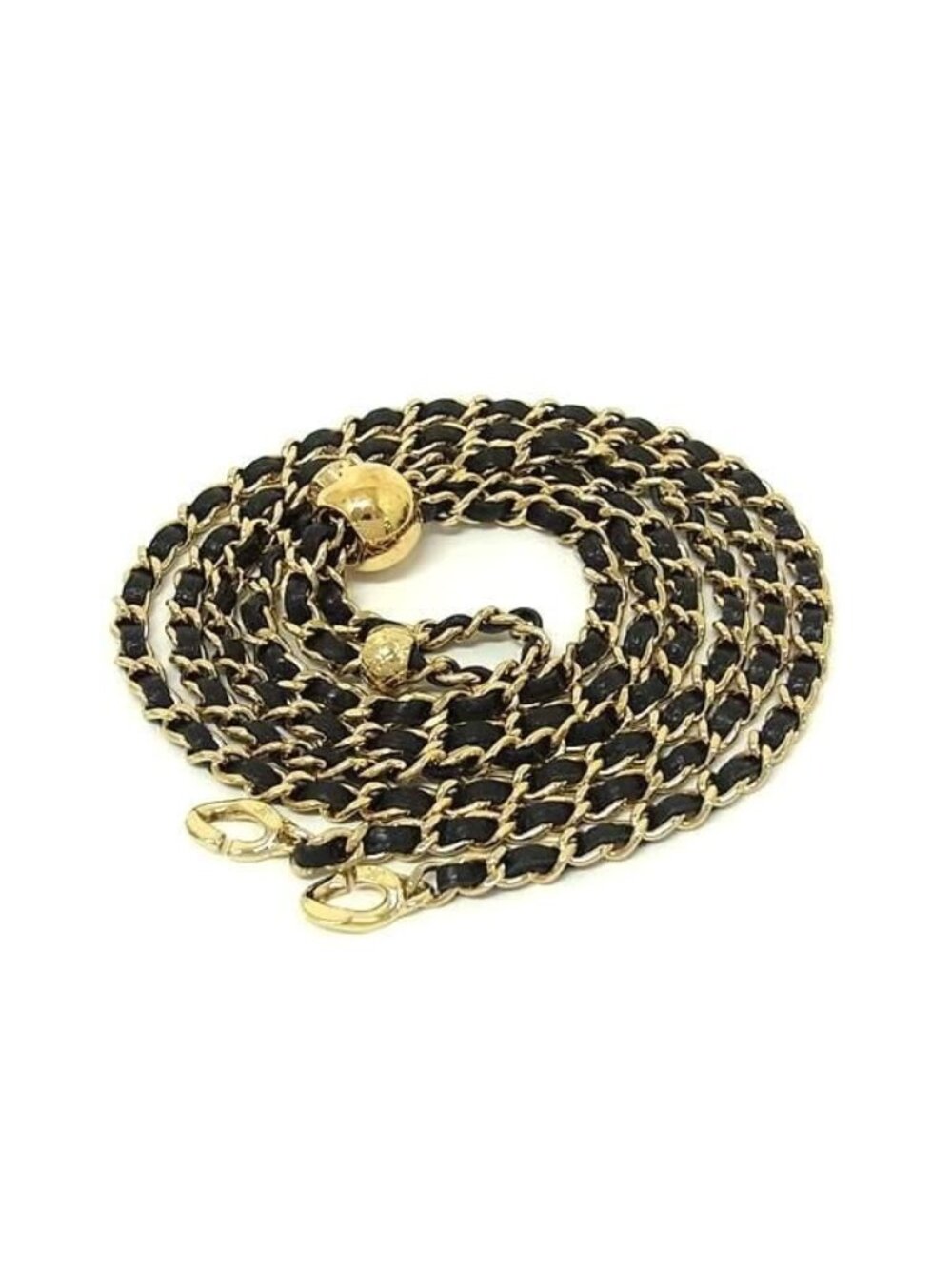Chanel CC Logo Quilted Leather Chain Shoulder Strap Gold Black